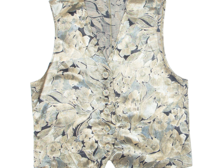 ACKERMANN Womens Printed Waistcoat Grey Sleeveless 90s Viscose Floral S For Cheap