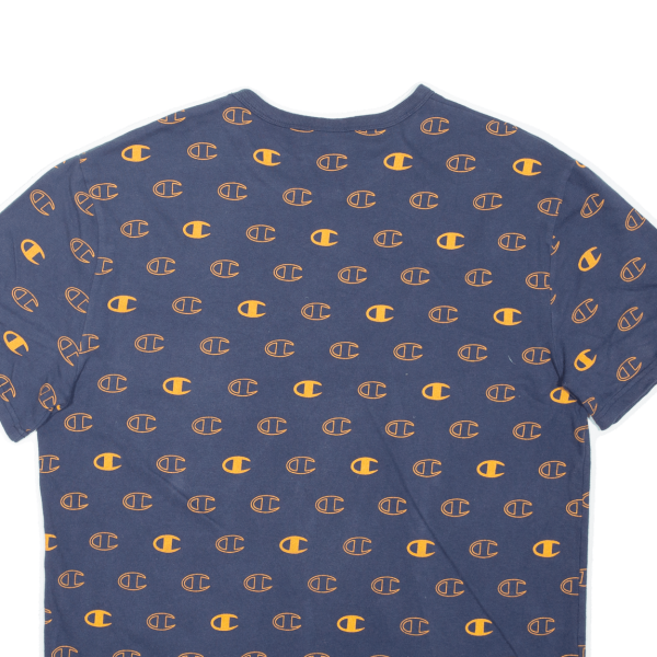 CHAMPION All Over Logo Print Mens T-Shirt Blue L For Cheap