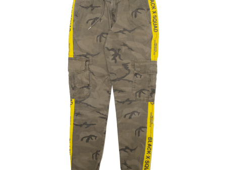 BLACK SQUAD Cargo Camo Mens Trousers Green Regular Tapered W28 L29 Online