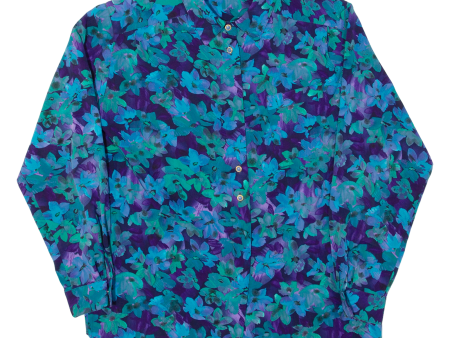 CITY COMBI DEL MOD Oversized Womens Shirt Blue Collared 90s Floral S Hot on Sale