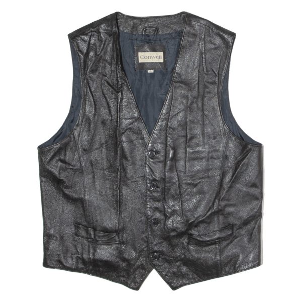 CONWELL Mens Biker Waistcoat Black Leather 90s XL Online Hot Sale