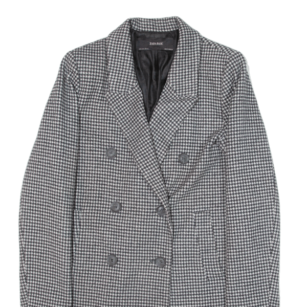 ZARA Basic Double Breasted Womens Overcoat Jacket Grey Knit Houndstooth S Online