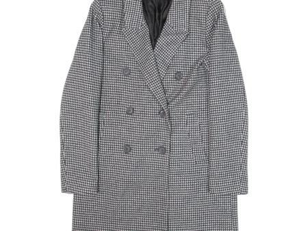 ZARA Basic Double Breasted Womens Overcoat Jacket Grey Knit Houndstooth S Online