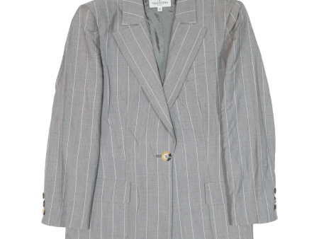 VALENTINO Womens Blazer Jacket Grey Wool Striped L on Sale