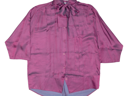 DANILLA Bow Tie Collar Womens Blouse Shirt Purple 3 4 Sleeve 90s Viscose M Online now