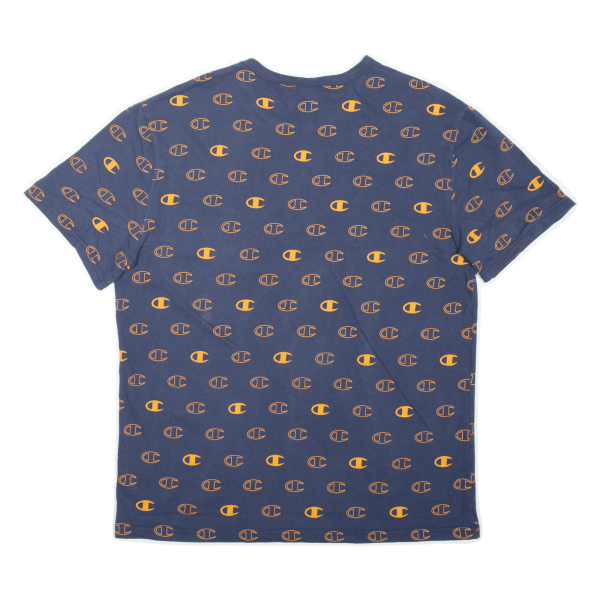 CHAMPION All Over Logo Print Mens T-Shirt Blue L For Cheap