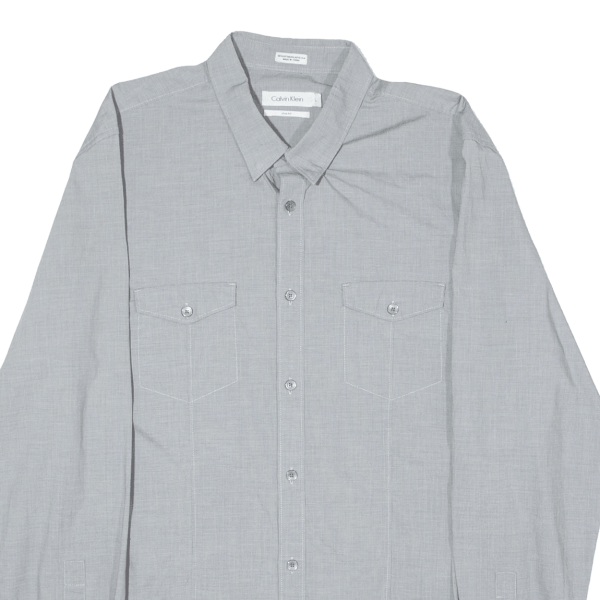 CALVIN KLEIN Slim Fit Mens Plain Shirt Grey Long Sleeve L Hot on Sale