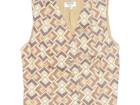 VISTA BY MILANO Womens Blazer Waistcoat Beige 90s Crazy Pattern S Fashion