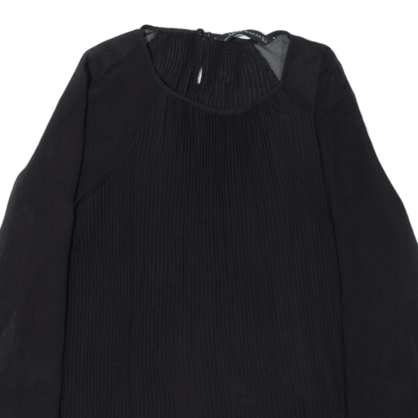 ZARA Pleated Womens Blouse Black Long Sleeve S For Discount