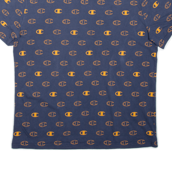 CHAMPION All Over Logo Print Mens T-Shirt Blue L For Cheap