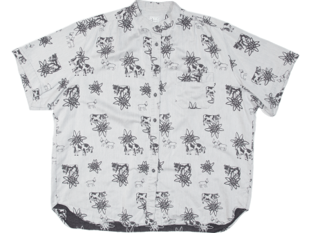 ATELIER JENNI Cow All Over Print Womens Shirt Grey Collared Floral XL Hot on Sale