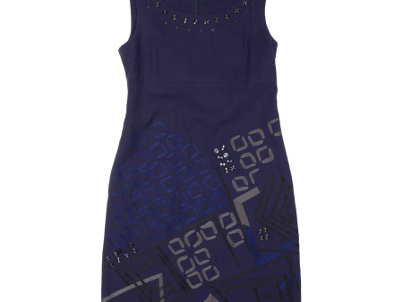 DKNY Womens Shift Dress Blue Wool Crazy Pattern Sleeveless Midi S Online Sale