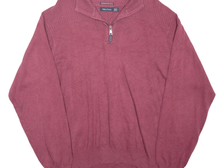 NAUTICA Mens Jumper Maroon 1 4 Zip Tight Knit L Fashion