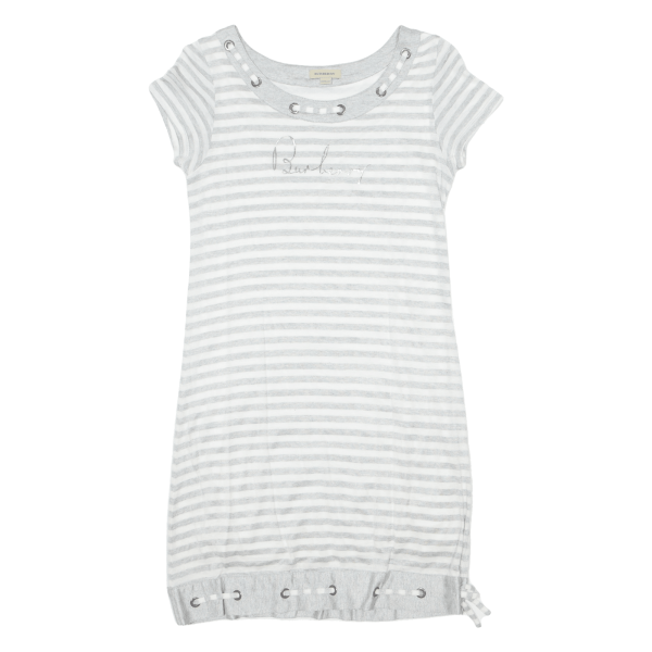 BURBERRY Girls T-Shirt Dress Grey Striped Short Sleeve Knee Length 12Y on Sale