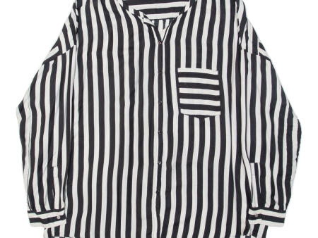 ZARA Womens Oversized Blouse Black Long Sleeve Striped S For Cheap