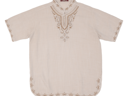 CEDUNCATTLE Eastern Embroidery Womens Oversized Top Beige Collared S Online