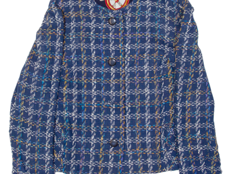 Blazer Style Womens Blouse Blue Long Sleeve Plaid S Online Hot Sale