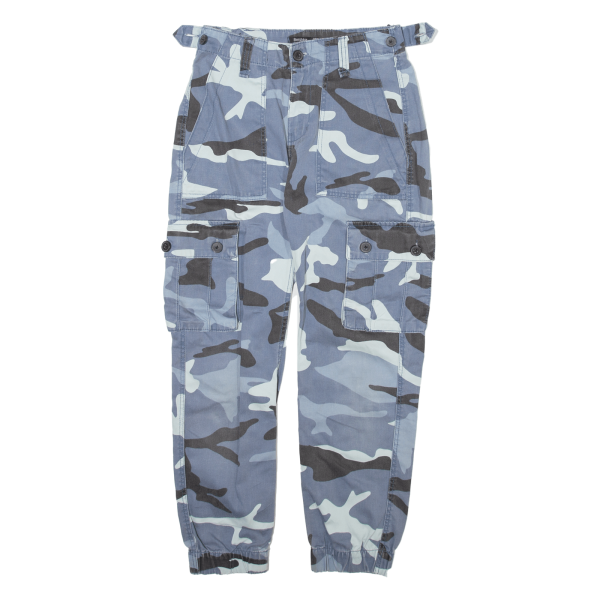 BERSHKA Camo Cargo Mens Trousers Blue Regular Tapered W24 L24 on Sale