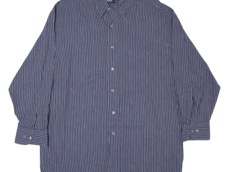 BOSS Mens Shirt Blue Striped Long Sleeve L Hot on Sale