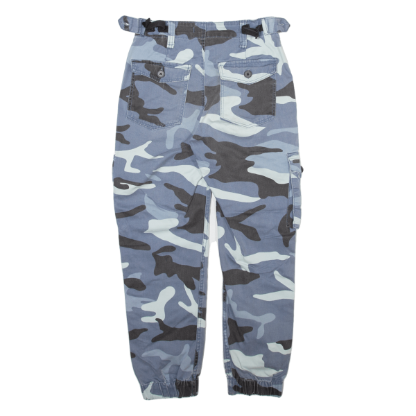 BERSHKA Camo Cargo Mens Trousers Blue Regular Tapered W24 L24 on Sale