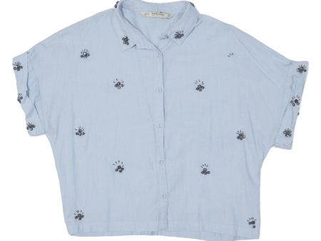 ZARA Womens Cropped Shirt Blue Collared M Discount