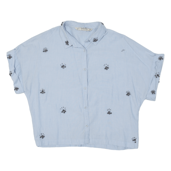 ZARA Womens Cropped Shirt Blue Collared M Discount