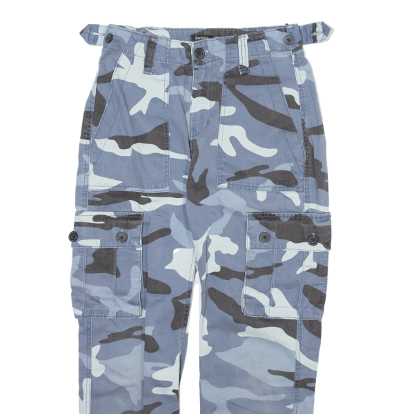 BERSHKA Camo Cargo Mens Trousers Blue Regular Tapered W24 L24 on Sale