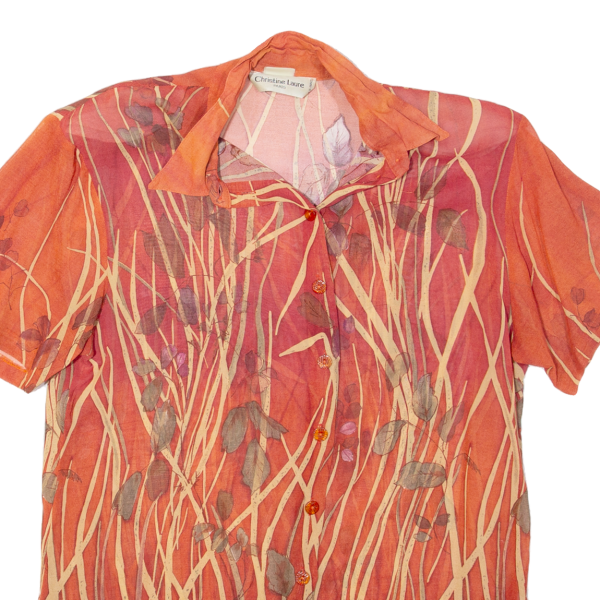 CHRISTINE LAURE Sheer Padded Shoulders Womens Blouse Shirt Orange Floral L Online Hot Sale