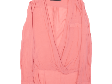 ZARA Womens Blouse Pink V-Neck Long Sleeve Viscose XS For Sale