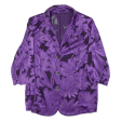 Blazer Padded Shoulders Womens Blouse Shirt Purple Collared 3 4 Sleeve Floral L Fashion