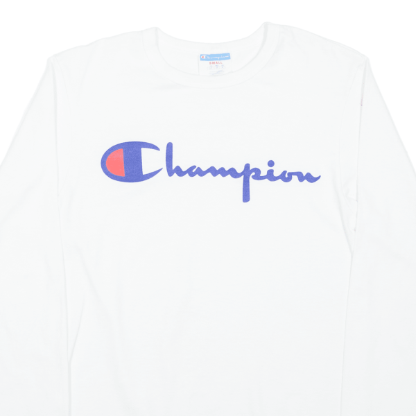 CHAMPION Mens T-Shirt White Long Sleeve S on Sale