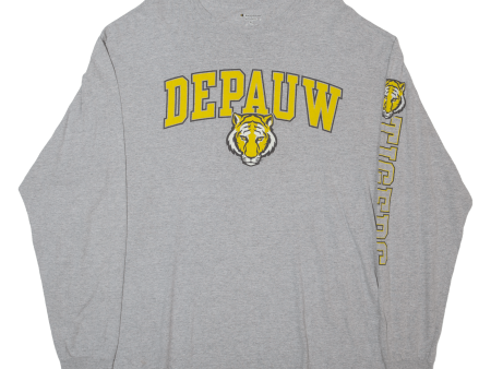 CHAMPION Depauw Mens T-Shirt Grey Long Sleeve USA XL Online Hot Sale