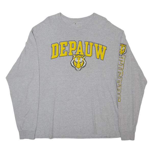 CHAMPION Depauw Mens T-Shirt Grey Long Sleeve USA XL Online Hot Sale