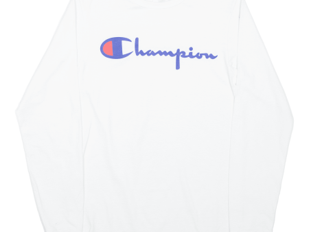 CHAMPION Mens T-Shirt White Long Sleeve S on Sale