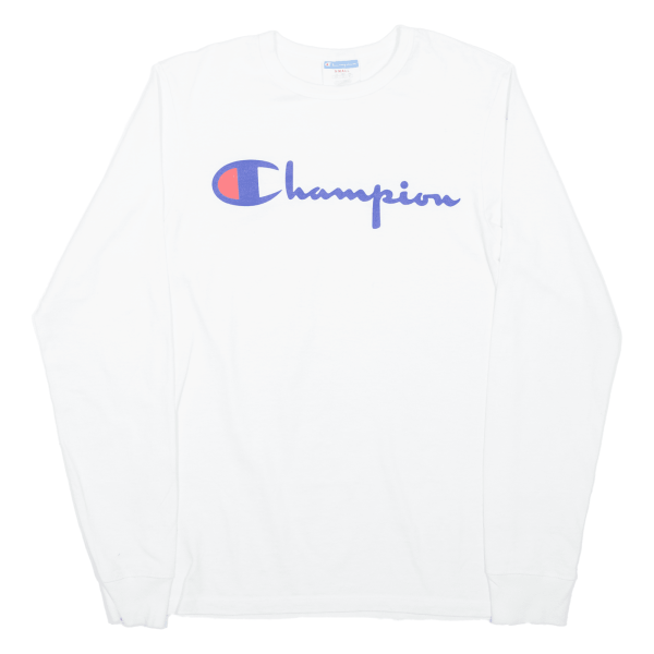 CHAMPION Mens T-Shirt White Long Sleeve S on Sale