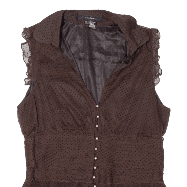 ZARA Womens Sleeveless Blouse Brown Collared Sleeveless Silk Spotted M Online Sale