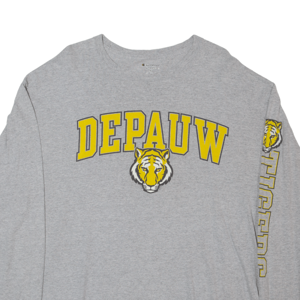 CHAMPION Depauw Mens T-Shirt Grey Long Sleeve USA XL Online Hot Sale