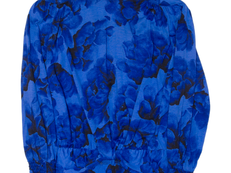 ZARA Padded Shoulders Womens Top Blue Long Sleeve Floral UK 14 Hot on Sale