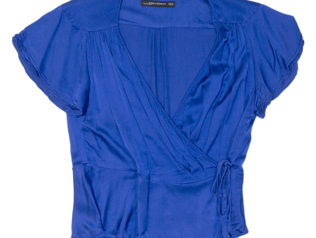 ZARA Womens Wrap Blouse Blue XL Online Sale