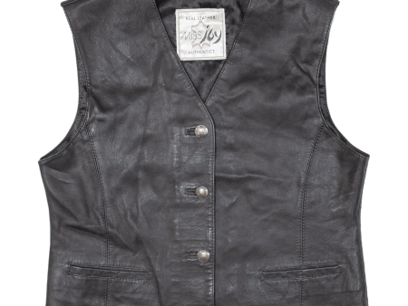 Womens Biker Waistcoat Black Leather M Cheap