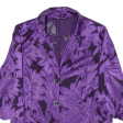 Blazer Padded Shoulders Womens Blouse Shirt Purple Collared 3 4 Sleeve Floral L Fashion