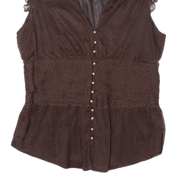 ZARA Womens Sleeveless Blouse Brown Collared Sleeveless Silk Spotted M Online Sale