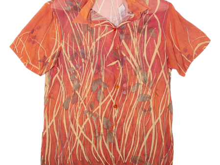 CHRISTINE LAURE Sheer Padded Shoulders Womens Blouse Shirt Orange Floral L Online Hot Sale