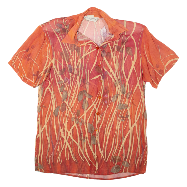 CHRISTINE LAURE Sheer Padded Shoulders Womens Blouse Shirt Orange Floral L Online Hot Sale